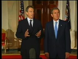 British PM Tony Blair comments after meeting Bush News Clip