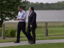 David Cameron greets Jose Barroso before G8 Stock Footage