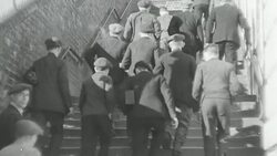 MONTAGE Workers walking and biking to their jobs at the port / Barrow-in-Furness, Lancashire, England Stock Footage