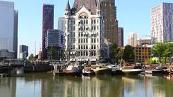Rotterdam city center with harbor Stock Footage