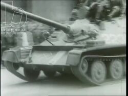 Czechoslovakia 1968 - Tanks and civilians on the streets of Prague. National Assembly calls for freedom and respect Stock Footage