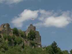 WS T/L View of castle ruin / Saarburg, Saar-Valley, Rhineland-Palatinate, Germany Stock Footage