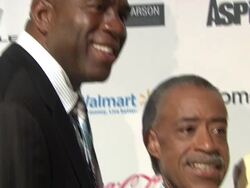 Earvin 'Magic' Johnson, Reverend Al Sharpton and Clyde Frazier at "ASPiRE" Television Network Launch Event Stock Footage