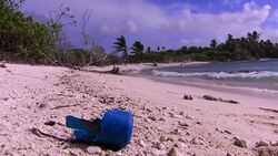 Plastic waste washed up along the shoreline in the Cocos Islands News Clip