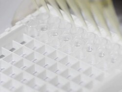 side view : clear solution by microtubes Stock Footage