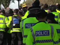 Police Pushing Fracking Protesters Back Along Path News Clip