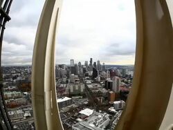 Superwide view from inside the elevator going down on the Space Needle. Stock Footage