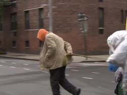 Man collecting tin cans, New York City, USA Stock Footage