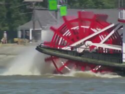MS TS Steamboat paddle churning waters / New Orleans, Louisiana, United States Stock Footage