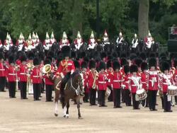 MS Shot of Queen's Birthday Parade with horse gurads in Trooping Colour at Whitelhall / London, United Kingdom Stock Footage