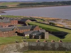 Aerial over the 18th century fortifications and barracks at Fort George / Highland, Scotland Stock Footage