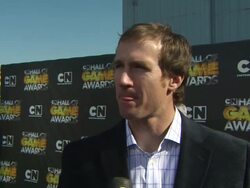 INTERVIEW: Drew Brees on the fans, on the Award Show, on what he's looking forward to today, and on the potential NFL lock-out at the Cartoon Network Hall Of Game Awards at Santa Monica CA. (Footage by WireImage Video/GettyImages) Stock Footage
