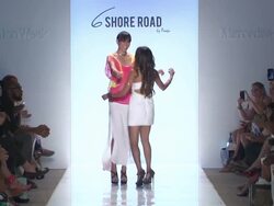 Designer at 6 Shore Road by Pooja - Mercedes-Benz Fashion Week Swim 2015 Stock Footage