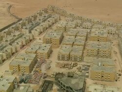 MS AERIAL Shot of buildings construction site in city / Qatar Stock Footage