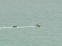 WS AERIAL TS View of tourists enjoying boating at Valras-Plage city / Languedoc Roussillon, France Stock Footage