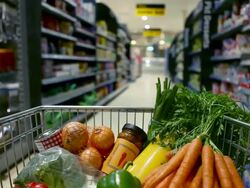Point of view shot of trolley being pushed around supermarket Stock Footage