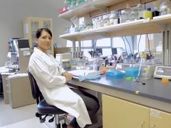 MS POV Female Lab Technician sitting at Cancer research Healthcare medicine Industry DNA sequencing  Laboratory / Vancouver, BC, Canada    Stock Footage