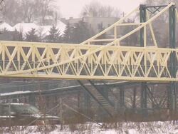 MS Bridge over busy interstate during winter / Minneapolis, Minnesota, USA Stock Footage