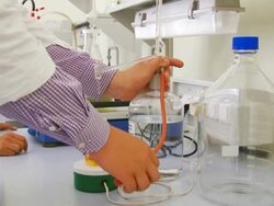 carrying out experiments in a chemistry lab Stock Footage