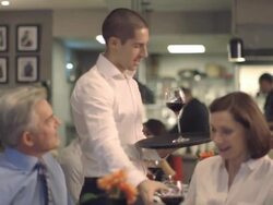 MS TS Man and woman for business lunch at restaurant Stock Footage