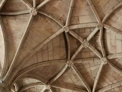Lisbon, Jeronimos Monastery, Hieronymites Monastery (Mosteiro dos Jeronimos), the ceiling of the nave Stock Footage