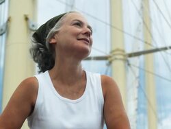 senior woman on a yacht Stock Footage