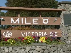  CU ZO ZI  View of "Milestone Zero" of Trans Canada Highway / Victoria, British Columbia, Canada  Stock Footage