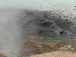 CU Steam and bubbling water coming out of earth's crust, rock formations formed from geothermal activity at leirhnjukur / Krafla, Myvatn region, Iceland Stock Footage