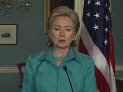 June 2009 MS US Secretary of State Hillary Clinton and Israeli Foreign Minister Avigdor Lieberman discussing the Iranian nuclear dispute and the post-election unrest in press conference at the State Department / Washingtin D.C. / June 17, 2009 / AUDIO Stock Footage