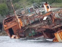 HD shipwreck Asian Pacific Coast Stock Footage