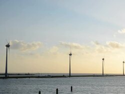 Windmills in a row Stock Footage