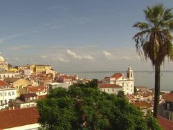 WS View of Downtown Lisbon and Tagus River / Lisbon, Portugal  Stock Footage