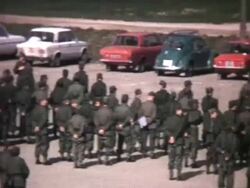 Soldiers putting up. Stock Footage