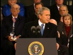 President Bush, marking Veterans Day at a Manhattan pier that is home to the World War II aircraft carrier Intrepid, praised veterans past and present who have defended U.S. liberty. News Clip