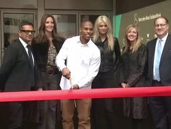 Victor Cruz at Victor Cruz of the Super Bowl Champion New York Giants Kicks Off Mercedes-Benz Fashion Week 2012 on 02/08/2012 in New York Stock Footage