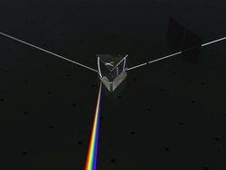 A dispersive equilateral prism refracting and reflecting an incoming beam of uniform white light. Refraction of light results in the light being split into its constituent spectral colors (the colors of the rainbow) Stock Footage