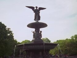WS PAN View of fountain in Central Park / New York, United States  Stock Footage