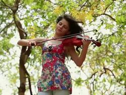Young woman playing a violin in the park, Delhi, India Stock Footage