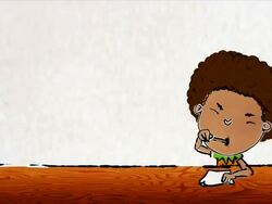 Cartoon little boy with Afro writes a letter Stock Footage
