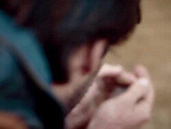 Backpacker resting at a lake Stock Footage