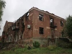 War Devastation in Eastern Ukraine - Semyonovka - destroyed apartment Stock Footage
