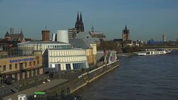 German Sport and Olympic Museum and Imhoff Chocolate Museum at Rheinauhafen, Cologne, North Rhine-Westphalia, Germany Stock Footage