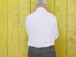 WS Man opening and entering wine cellar / Sanlucar de Barrameda, Andalusia, Spain Stock Footage