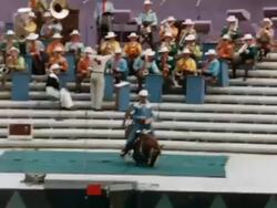 1956 MONTAGE Gene Autry on horse at Canadian National Exhibition, Toronto, Ontario, Canada Stock Footage