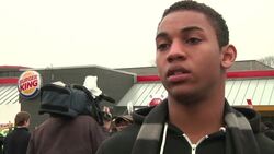 Fast-food workers and labor organizers marched, waved signs and chanted in cities across the country on Thursday in a push for higher wages. A group protested outside a Boston Burger King saying they're overworked and underpaid. (Dec. 5) News Clip