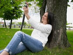 woman taking selfie Stock Footage