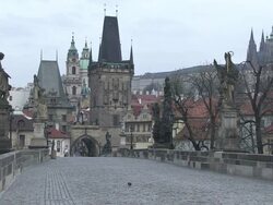 MS View of charles bridge at early morning / Prague, Hlavni mesto Praha, Czech Republic Stock Footage