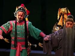 MS TS Actor performing qinqiang opera in theater, qinqiang is representative folk opera of northwest china AUDIO / xi'an, shaanxi, china Stock Footage