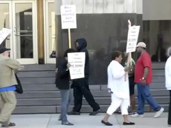 Picket line outside Detroit bankruptcy court. Stock Footage