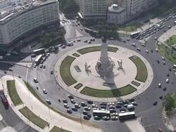 WS POV View of Marques de Pombal and Eduardo VII Park / Lisbon, Portugal Stock Footage
